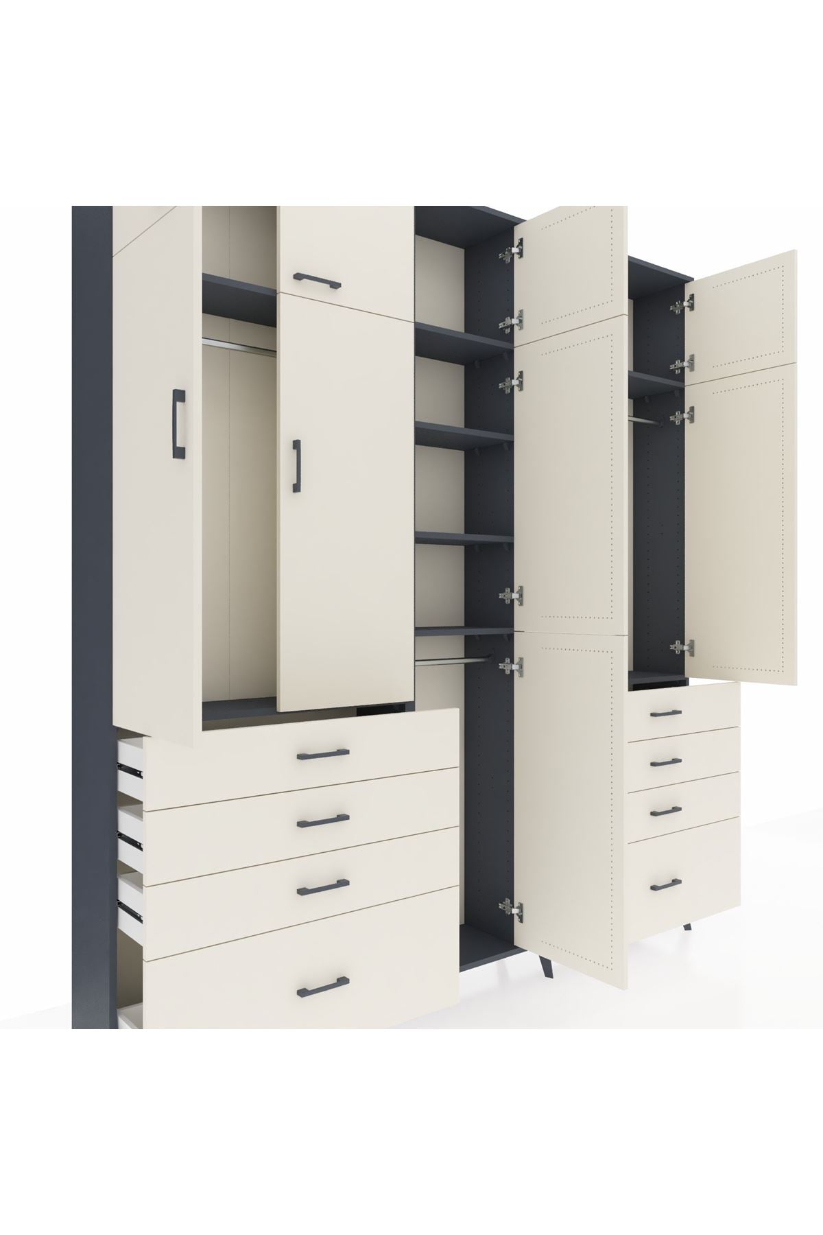 Arges Gardrop 8 Raflı 8 Çekmeceli 3 Askılı 220x30x243 Antrasit-Aytaşı