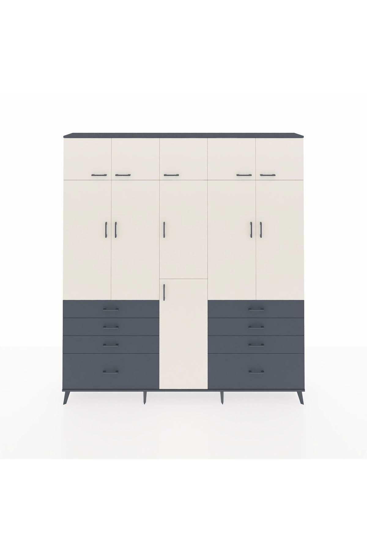 Arges Dolap 8 Raflı 8 Çekmeceli 3 Askılı 220x30x243 Antrasit-Aytaşı/Antrasit