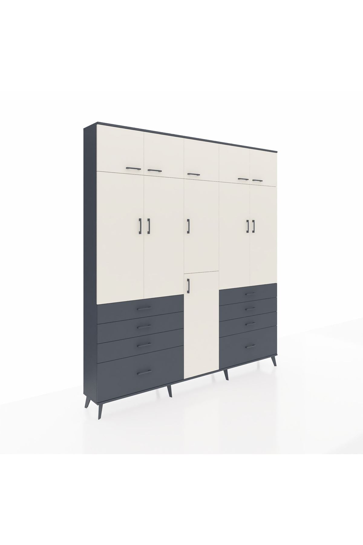 Arges Dolap 8 Raflı 8 Çekmeceli 3 Askılı 220x30x243 Antrasit-Aytaşı/Antrasit