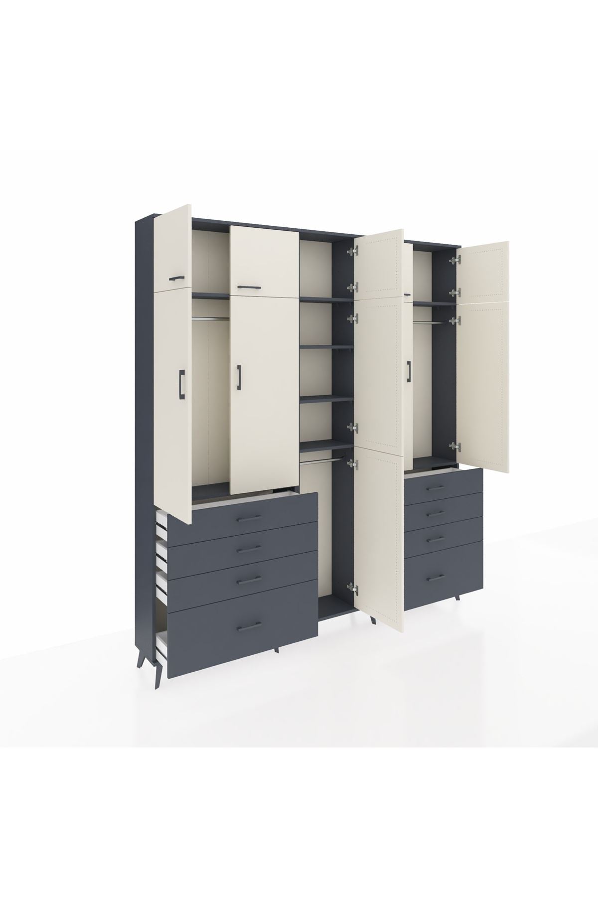 Arges Dolap 8 Raflı 8 Çekmeceli 3 Askılı 220x30x243 Antrasit-Aytaşı/Antrasit