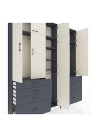 Arges Dolap 8 Raflı 8 Çekmeceli 3 Askılı 220x30x243 Antrasit-Aytaşı/Antrasit