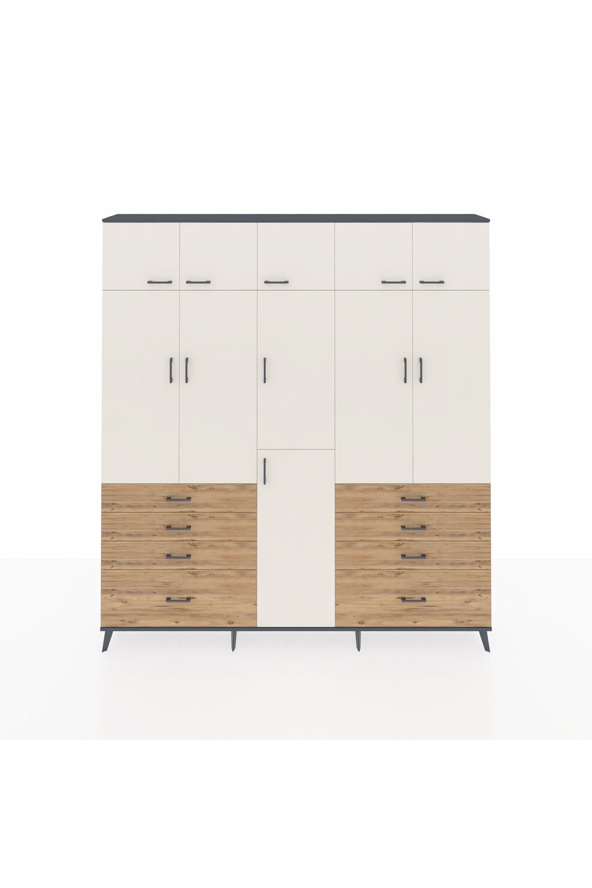 Arges Dolap 8 Raflı 8 Çekmeceli 3 Askılı 220x30x243 Antrasit-Aytaşı/Çam