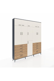 Arges Dolap 8 Raflı 8 Çekmeceli 3 Askılı 220x30x243 Antrasit-Aytaşı/Çam