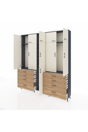 Arges Dolap 8 Raflı 8 Çekmeceli 3 Askılı 220x30x243 Antrasit-Aytaşı/Çam