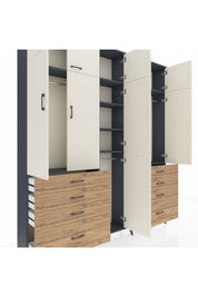 Arges Dolap 8 Raflı 8 Çekmeceli 3 Askılı 220x30x243 Antrasit-Aytaşı/Çam