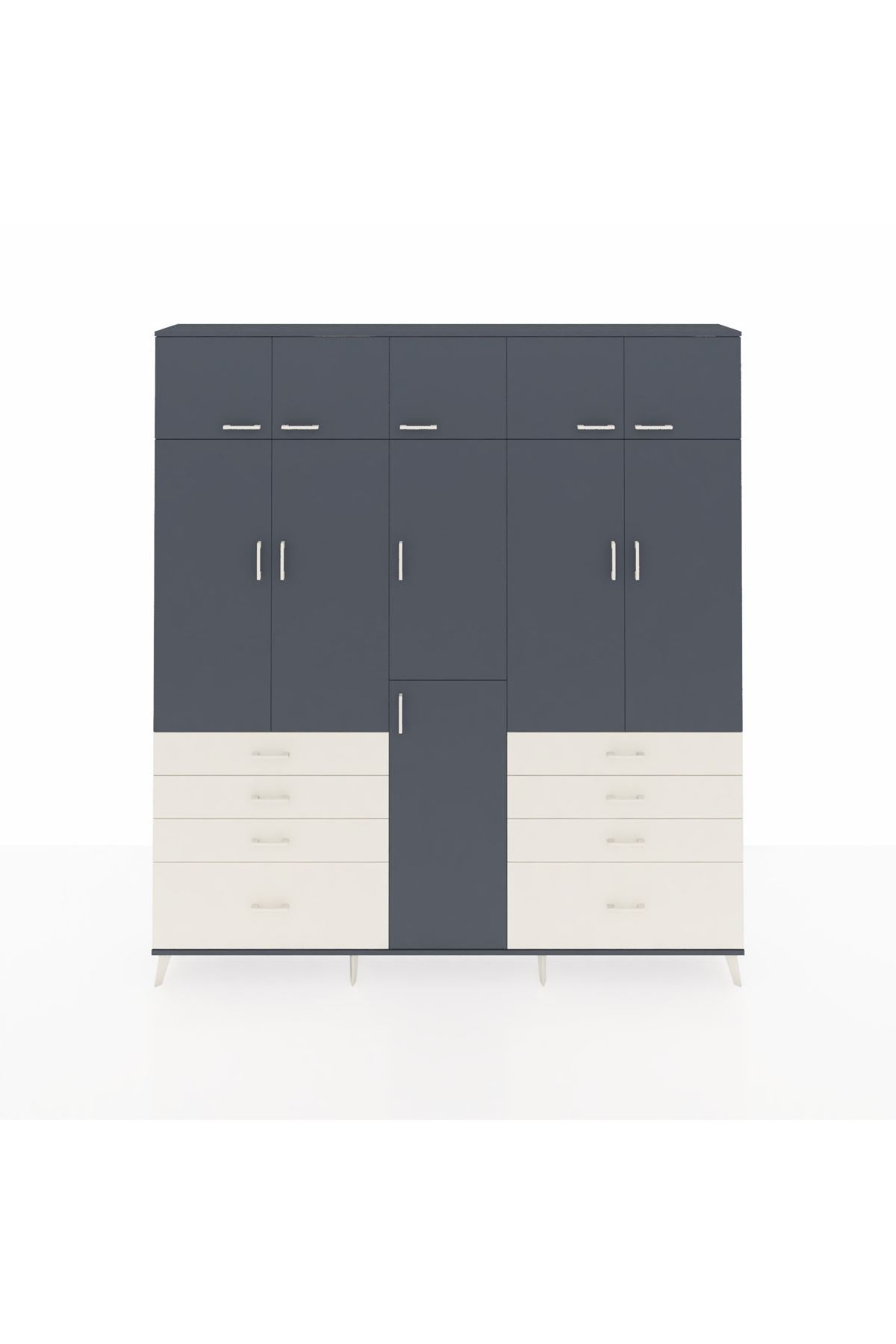 Arges Dolap 8 Raflı 8 Çekmeceli 3 Askılı 220x30x243 Antrasit-Antrasit/Aytaşı