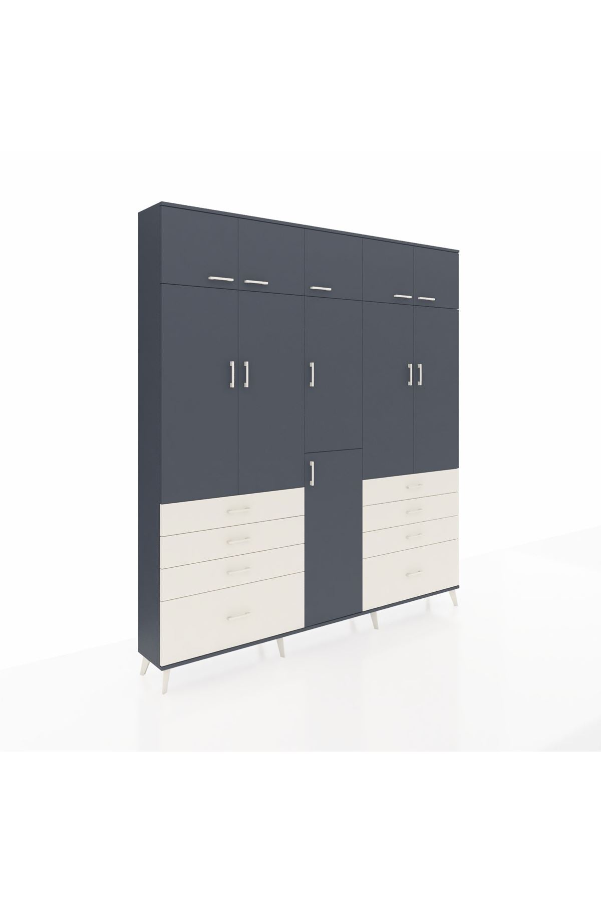 Arges Dolap 8 Raflı 8 Çekmeceli 3 Askılı 220x30x243 Antrasit-Antrasit/Aytaşı