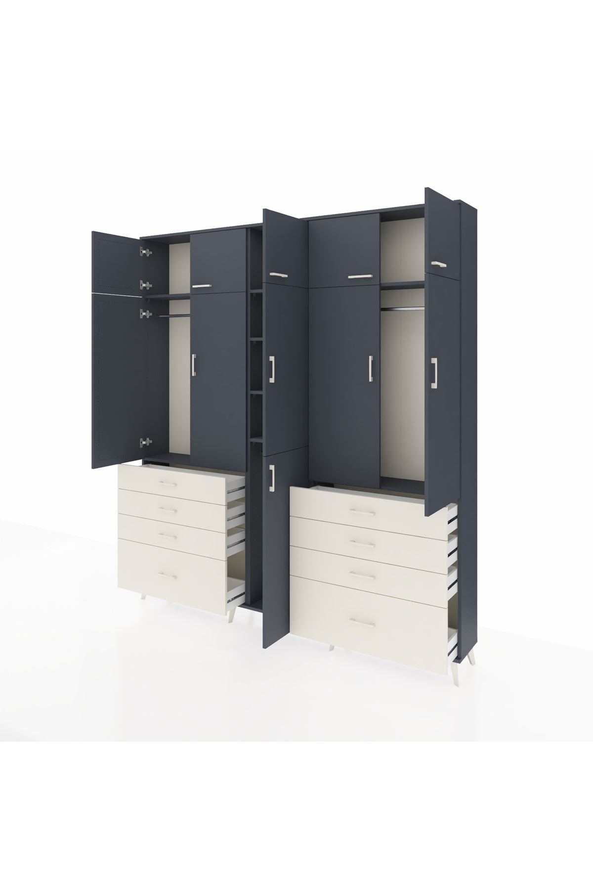 Arges Dolap 8 Raflı 8 Çekmeceli 3 Askılı 220x30x243 Antrasit-Antrasit/Aytaşı