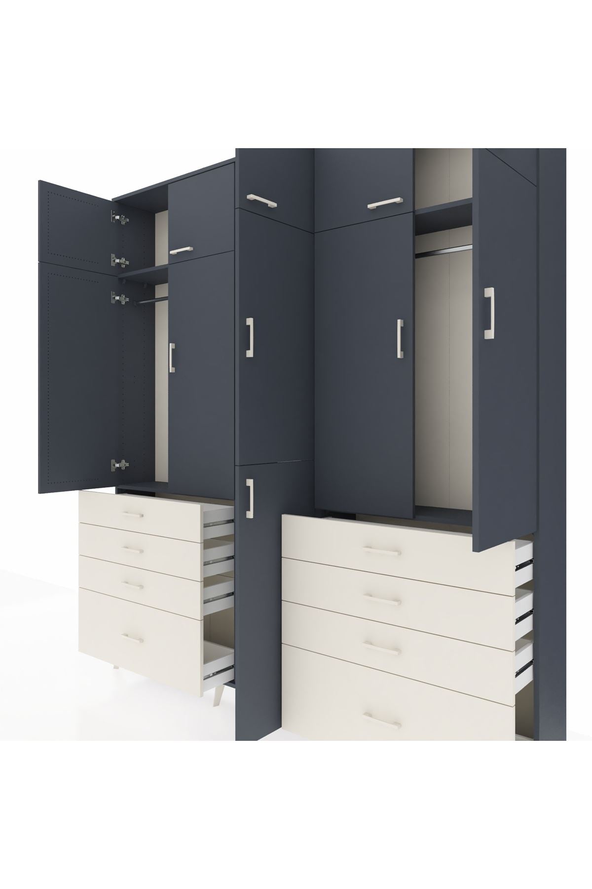 Arges Dolap 8 Raflı 8 Çekmeceli 3 Askılı 220x30x243 Antrasit-Antrasit/Aytaşı