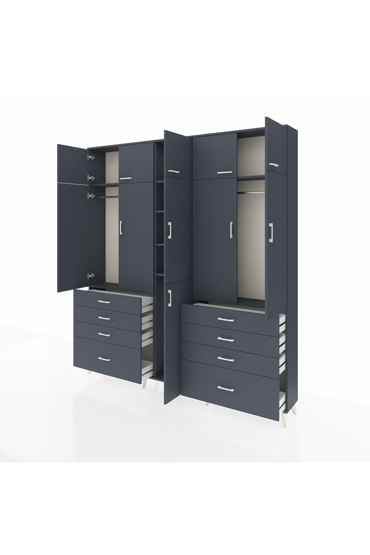Arges Gardrop 8 Raflı 8 Çekmeceli 3 Askılı 220x30x243 Antrasit-Antrasit