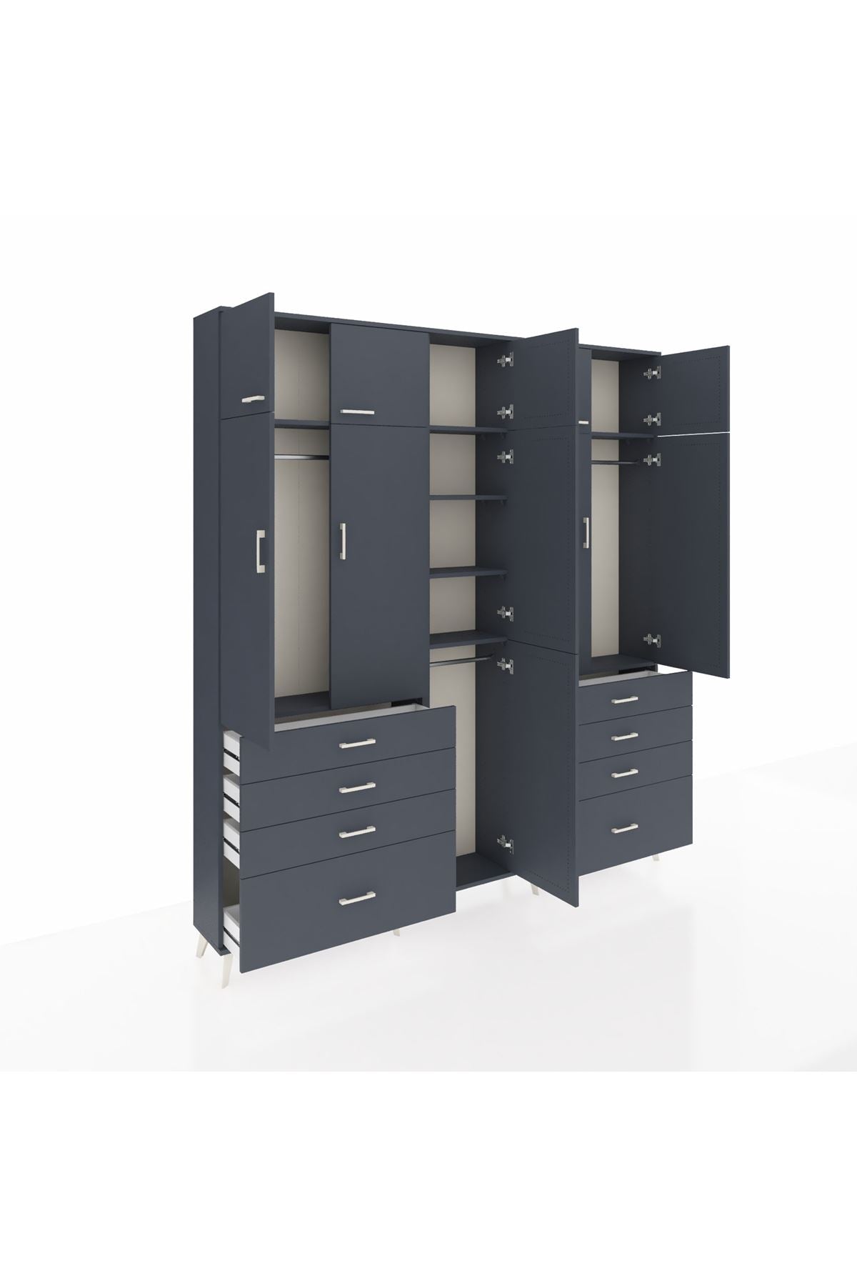 Arges Gardrop 8 Raflı 8 Çekmeceli 3 Askılı 220x30x243 Antrasit-Antrasit