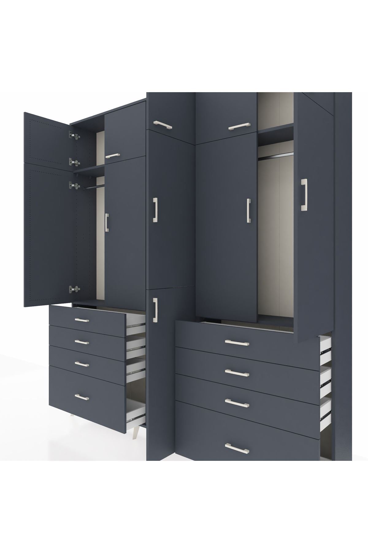 Arges Gardrop 8 Raflı 8 Çekmeceli 3 Askılı 220x30x243 Antrasit-Antrasit