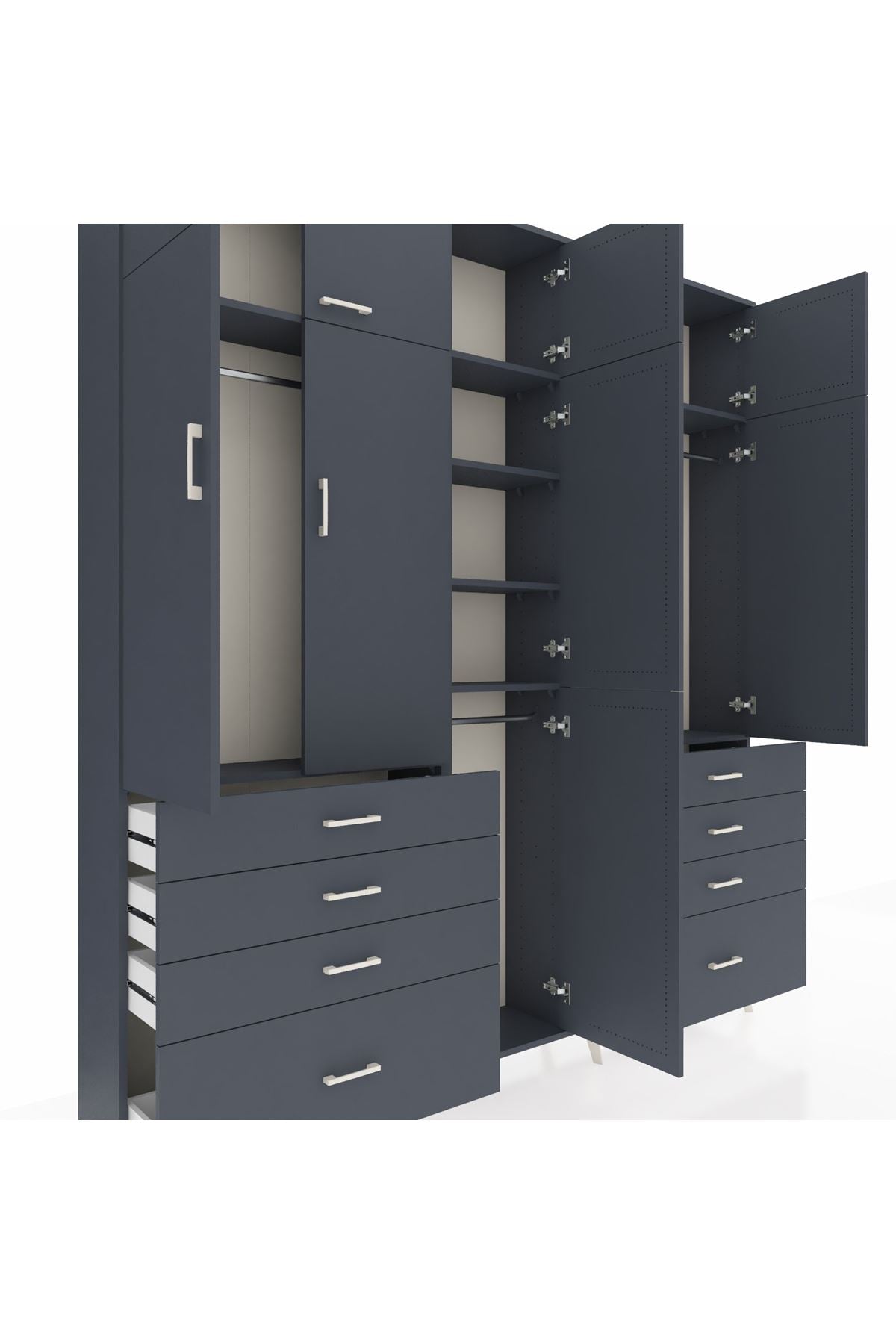 Arges Gardrop 8 Raflı 8 Çekmeceli 3 Askılı 220x30x243 Antrasit-Antrasit