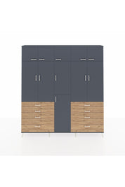 Arges Dolap 8 Raflı 8 Çekmeceli 3 Askılı 220x30x243 Antrasit-Antrasit/Çam