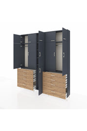 Arges Dolap 8 Raflı 8 Çekmeceli 3 Askılı 220x30x243 Antrasit-Antrasit/Çam