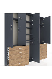 Arges Dolap 8 Raflı 8 Çekmeceli 3 Askılı 220x30x243 Antrasit-Antrasit/Çam