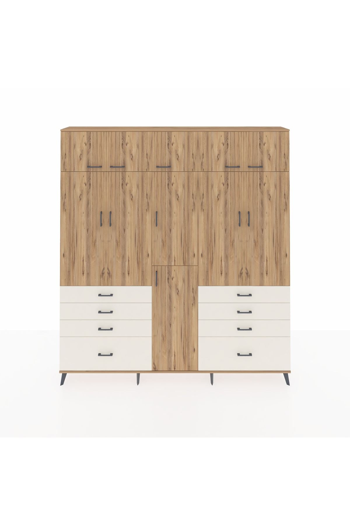 Arges Dolap 8 Raflı 8 Çekmeceli 3 Askılı 220x30x243 Çam-Çam/Aytaşı