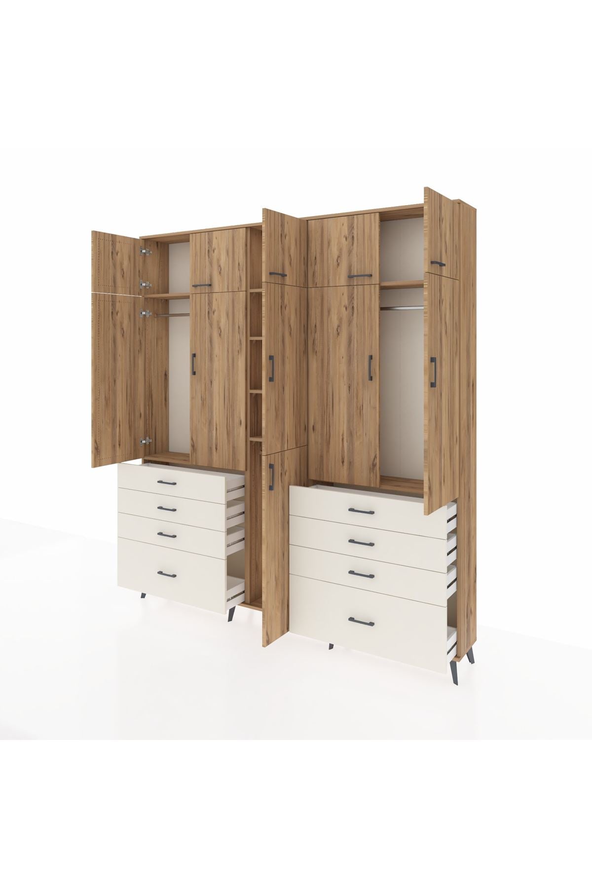 Arges Dolap 8 Raflı 8 Çekmeceli 3 Askılı 220x30x243 Çam-Çam/Aytaşı