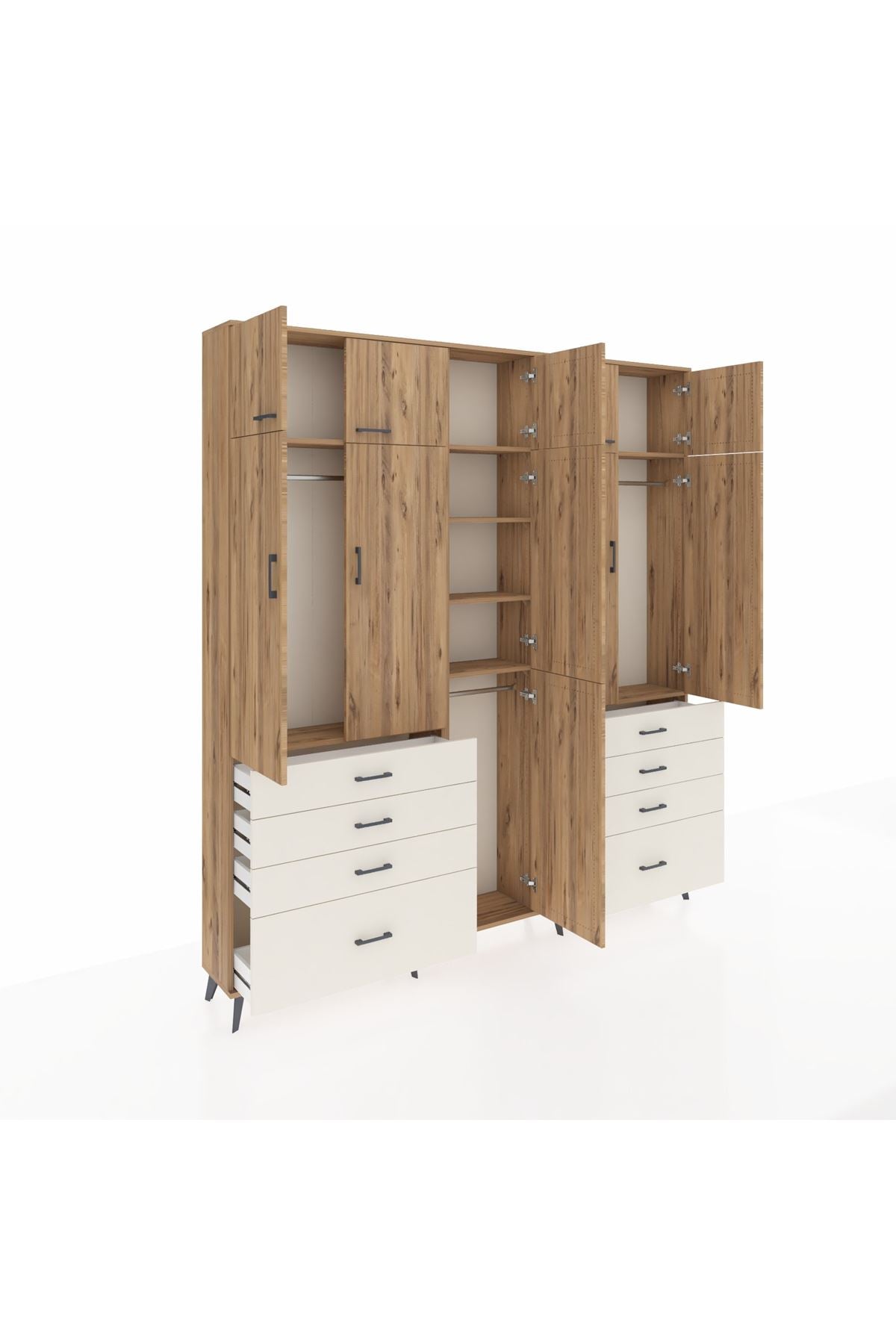 Arges Dolap 8 Raflı 8 Çekmeceli 3 Askılı 220x30x243 Çam-Çam/Aytaşı