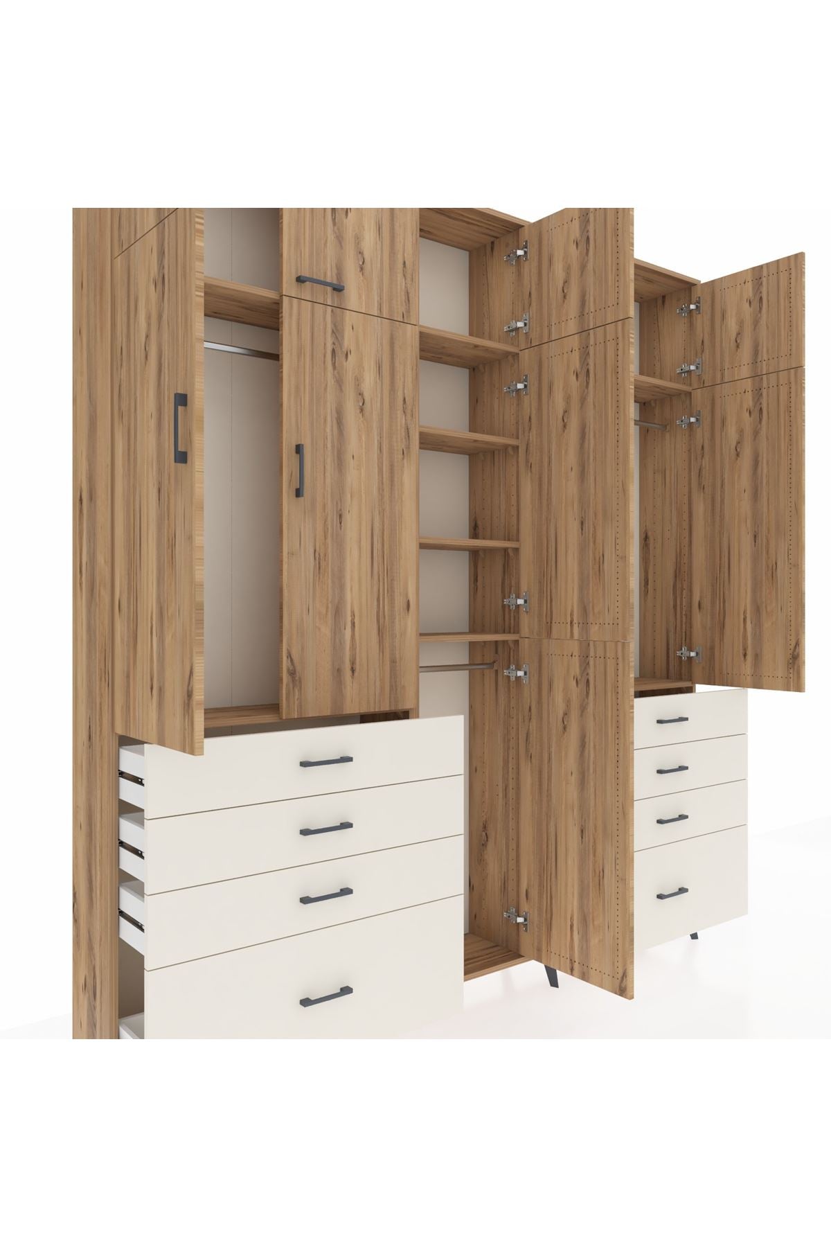 Arges Dolap 8 Raflı 8 Çekmeceli 3 Askılı 220x30x243 Çam-Çam/Aytaşı