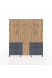 Arges Dolap 8 Raflı 8 Çekmeceli 3 Askılı 220x30x243 Çam-Çam/Antrasit