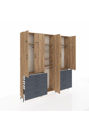 Arges Dolap 8 Raflı 8 Çekmeceli 3 Askılı 220x30x243 Çam-Çam/Antrasit