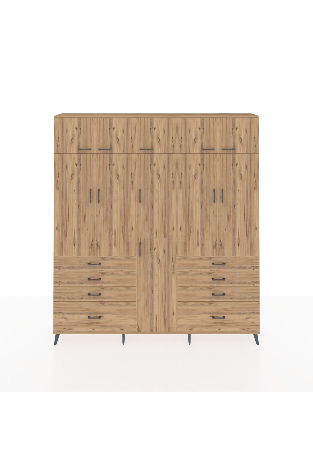 Arges Gardrop 8 Raflı 8 Çekmeceli 3 Askılı 220x30x243 Çam-Çam