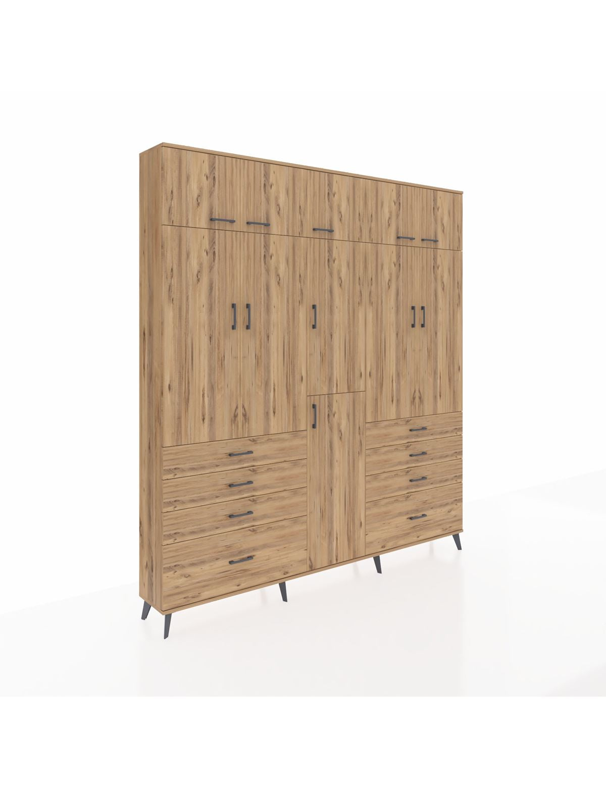 Arges Gardrop 8 Raflı 8 Çekmeceli 3 Askılı 220x30x243 Çam-Çam