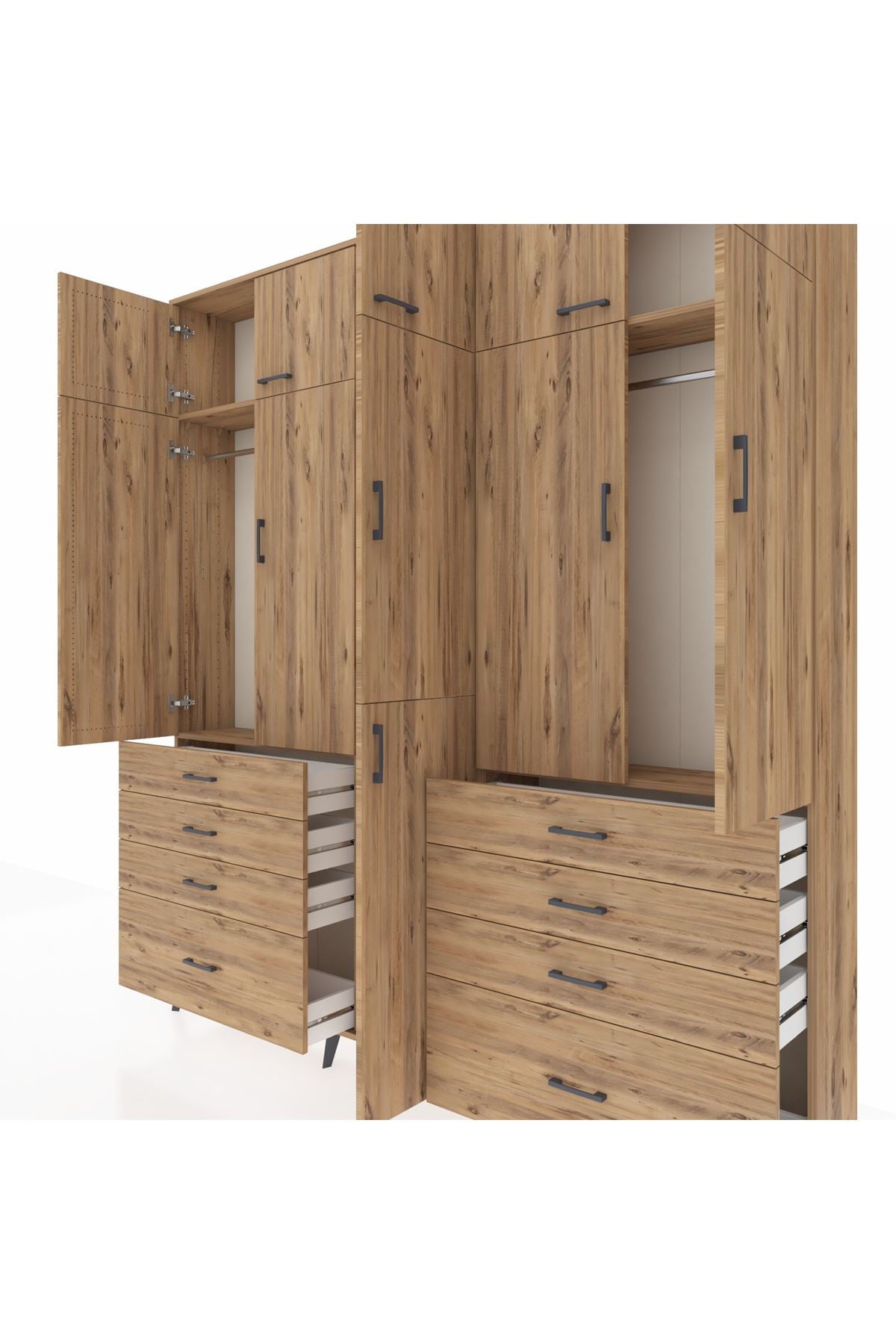 Arges Gardrop 8 Raflı 8 Çekmeceli 3 Askılı 220x30x243 Çam-Çam