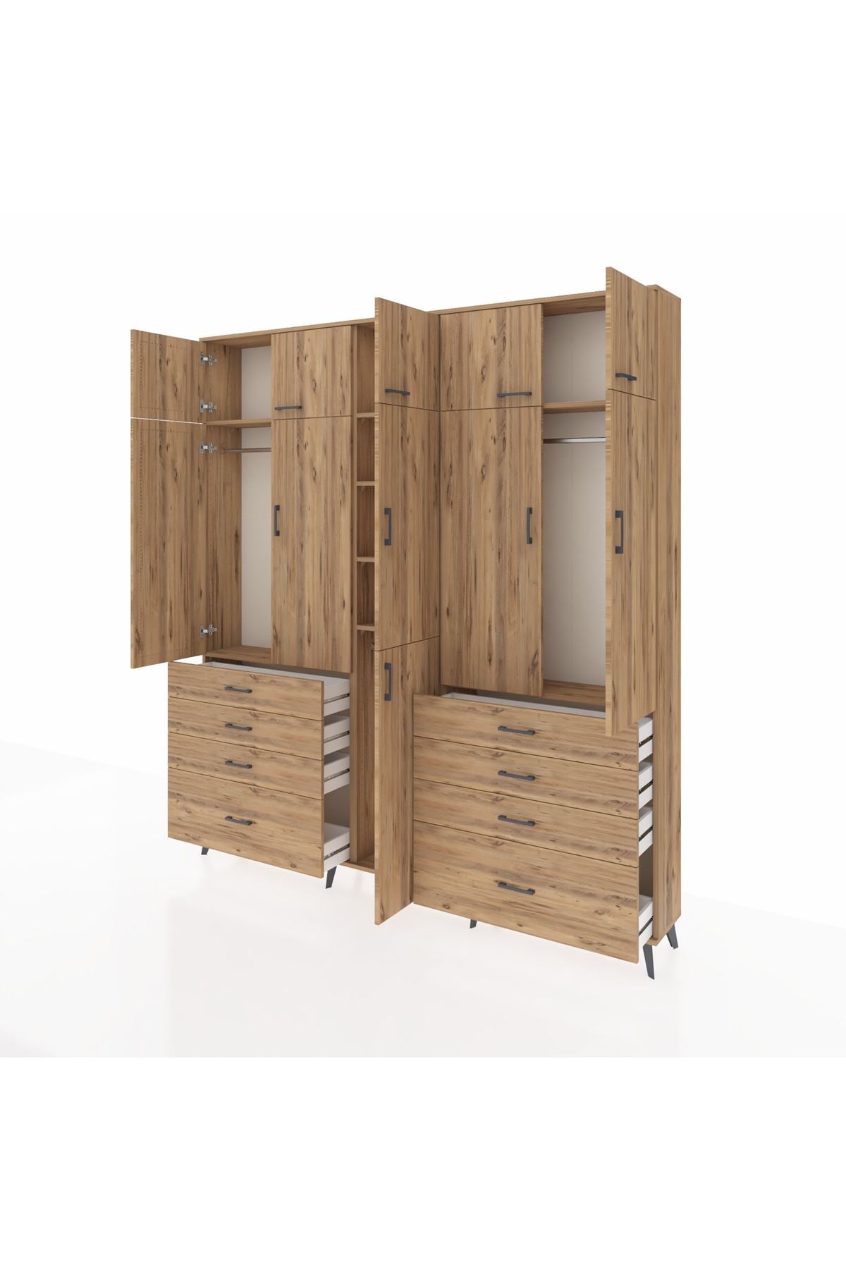 Arges Gardrop 8 Raflı 8 Çekmeceli 3 Askılı 220x30x243 Çam-Çam