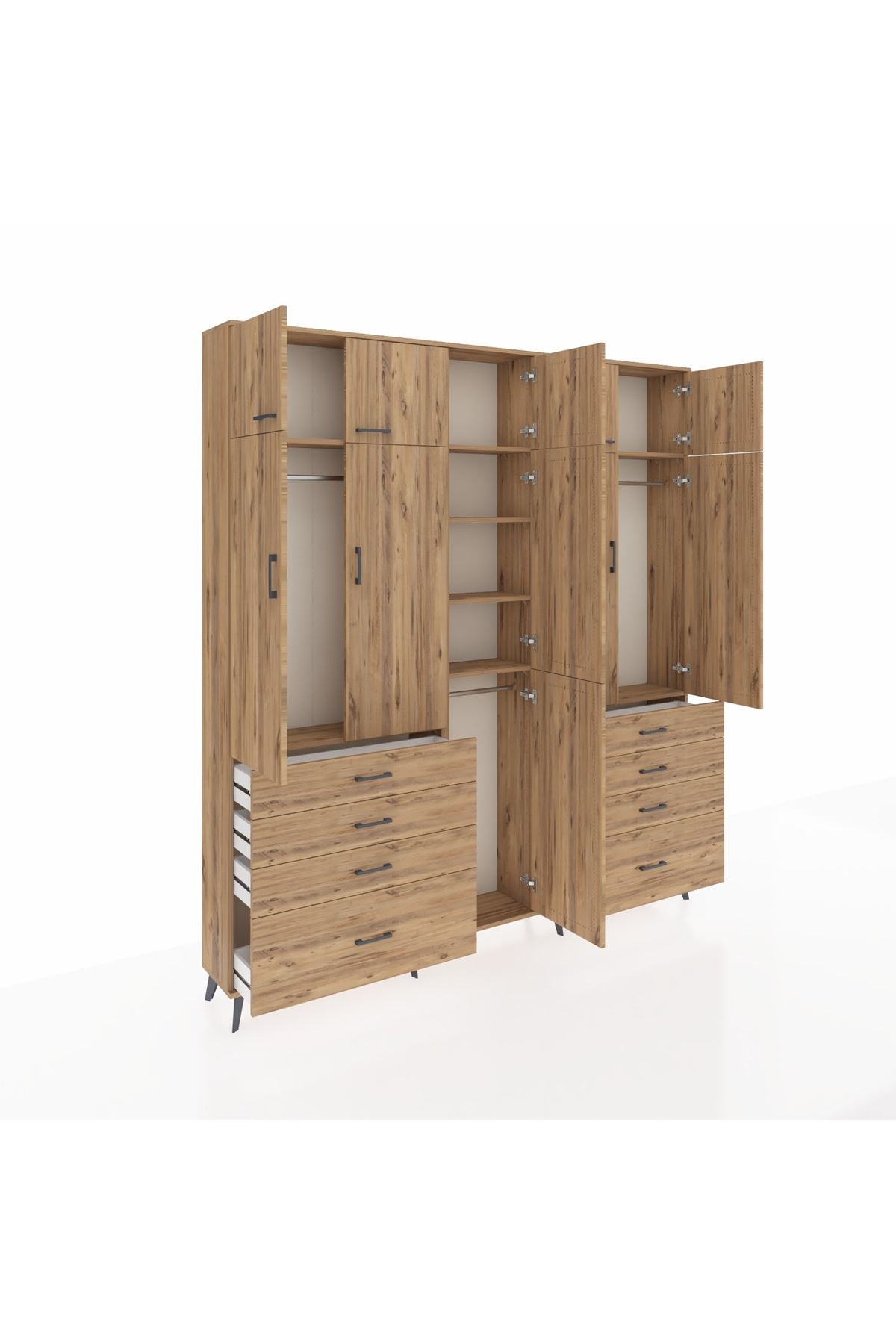 Arges Gardrop 8 Raflı 8 Çekmeceli 3 Askılı 220x30x243 Çam-Çam