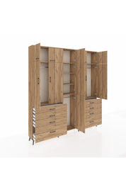 Arges Gardrop 8 Raflı 8 Çekmeceli 3 Askılı 220x30x243 Çam-Çam