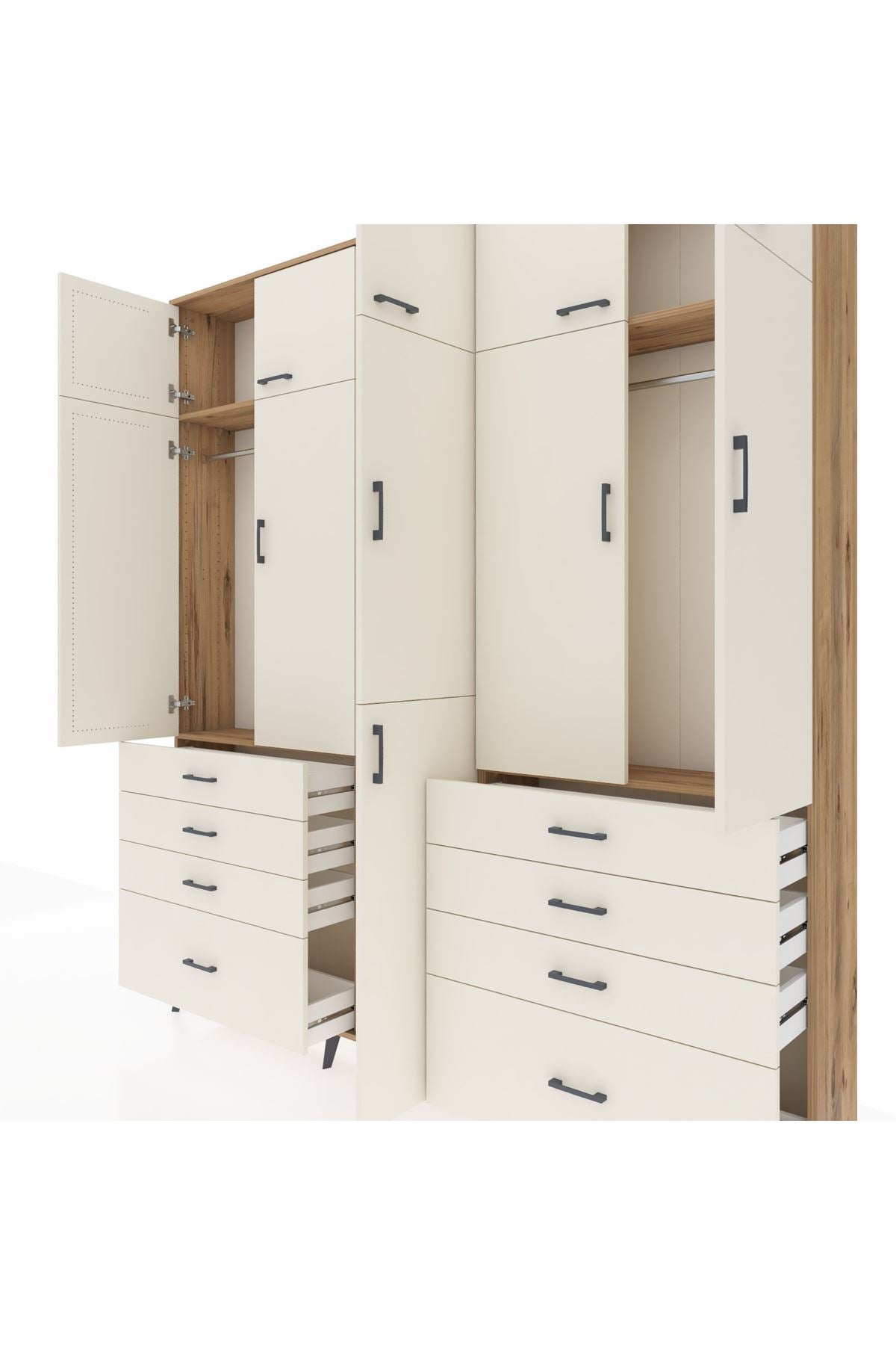 Arges Gardrop 8 Raflı 8 Çekmeceli 3 Askılı 220x30x243 Çam-Aytaşı