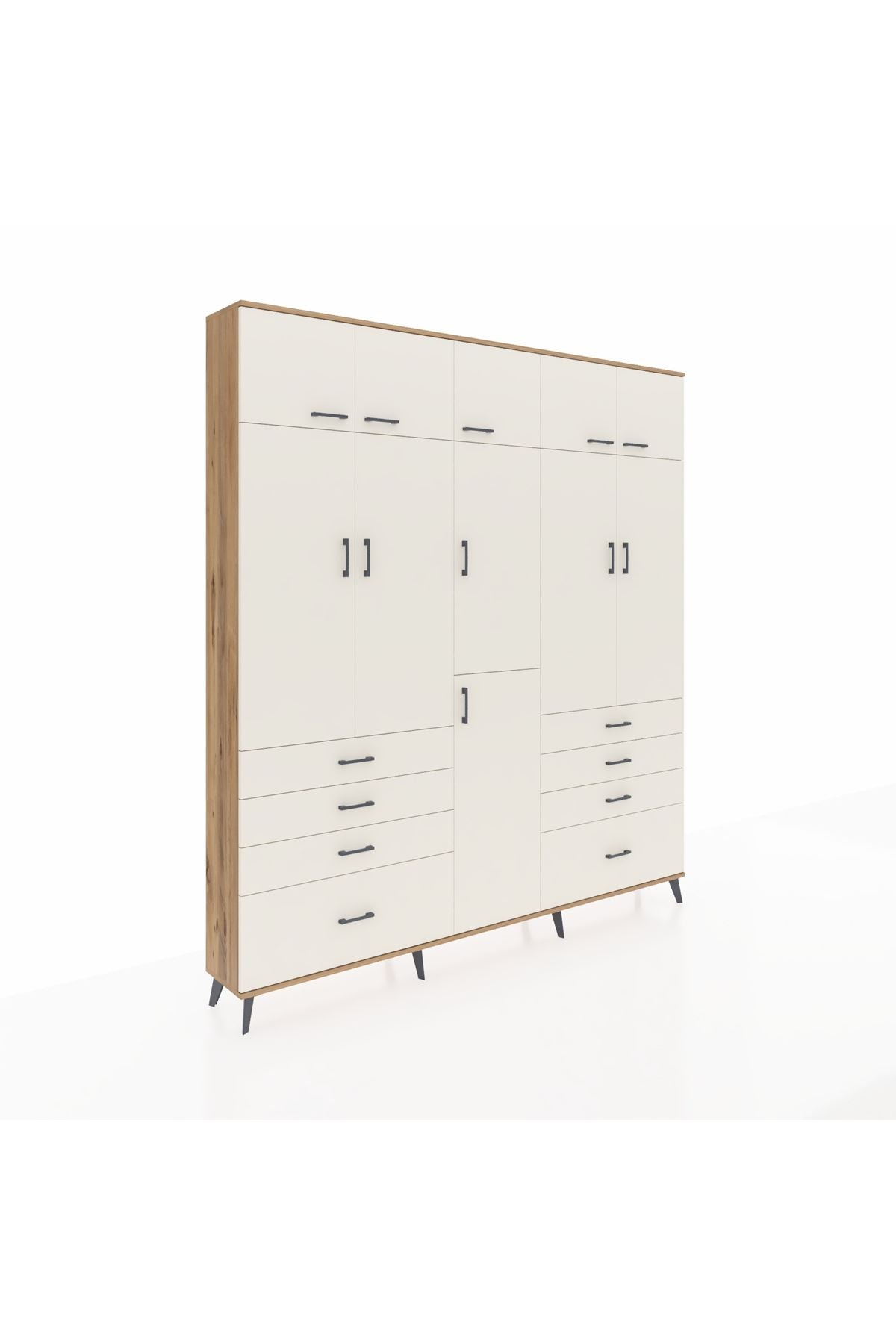 Arges Gardrop 8 Raflı 8 Çekmeceli 3 Askılı 220x30x243 Çam-Aytaşı