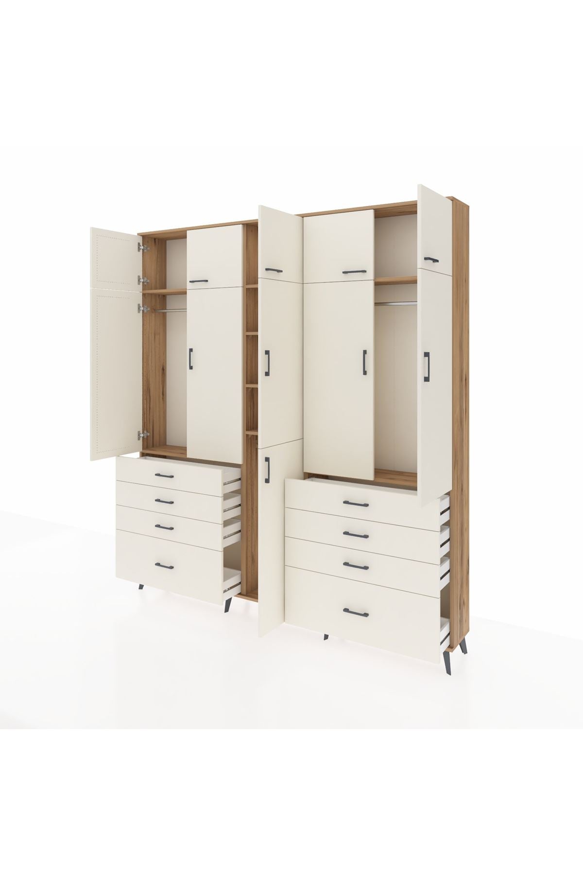 Arges Gardrop 8 Raflı 8 Çekmeceli 3 Askılı 220x30x243 Çam-Aytaşı