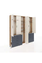 Arges Dolap 8 Raflı 8 Çekmeceli 3 Askılı 220x30x243 Çam-Aytaşı/Antrasit