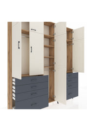 Arges Dolap 8 Raflı 8 Çekmeceli 3 Askılı 220x30x243 Çam-Aytaşı/Antrasit