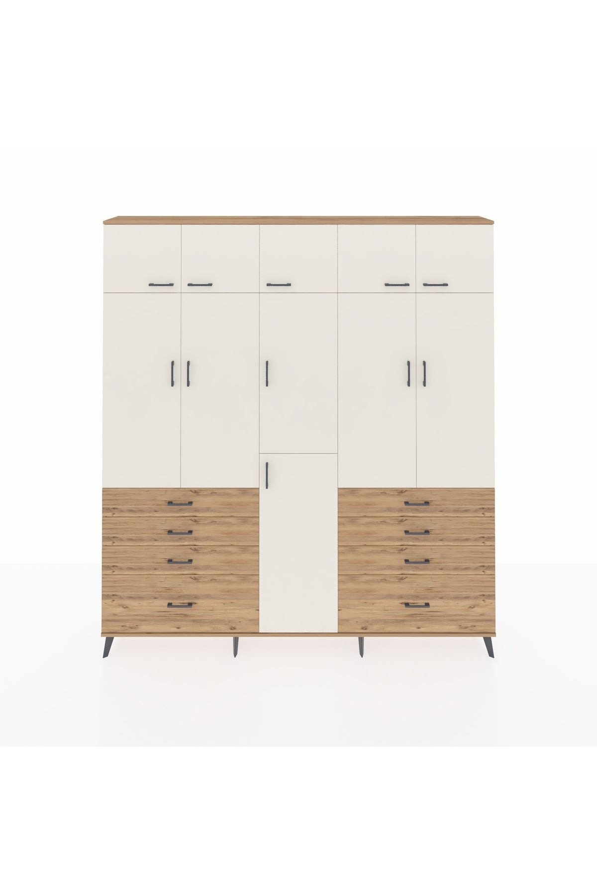 Arges Dolap 8 Raflı 8 Çekmeceli 3 Askılı 220x30x243 Çam-Aytaşı/Çam