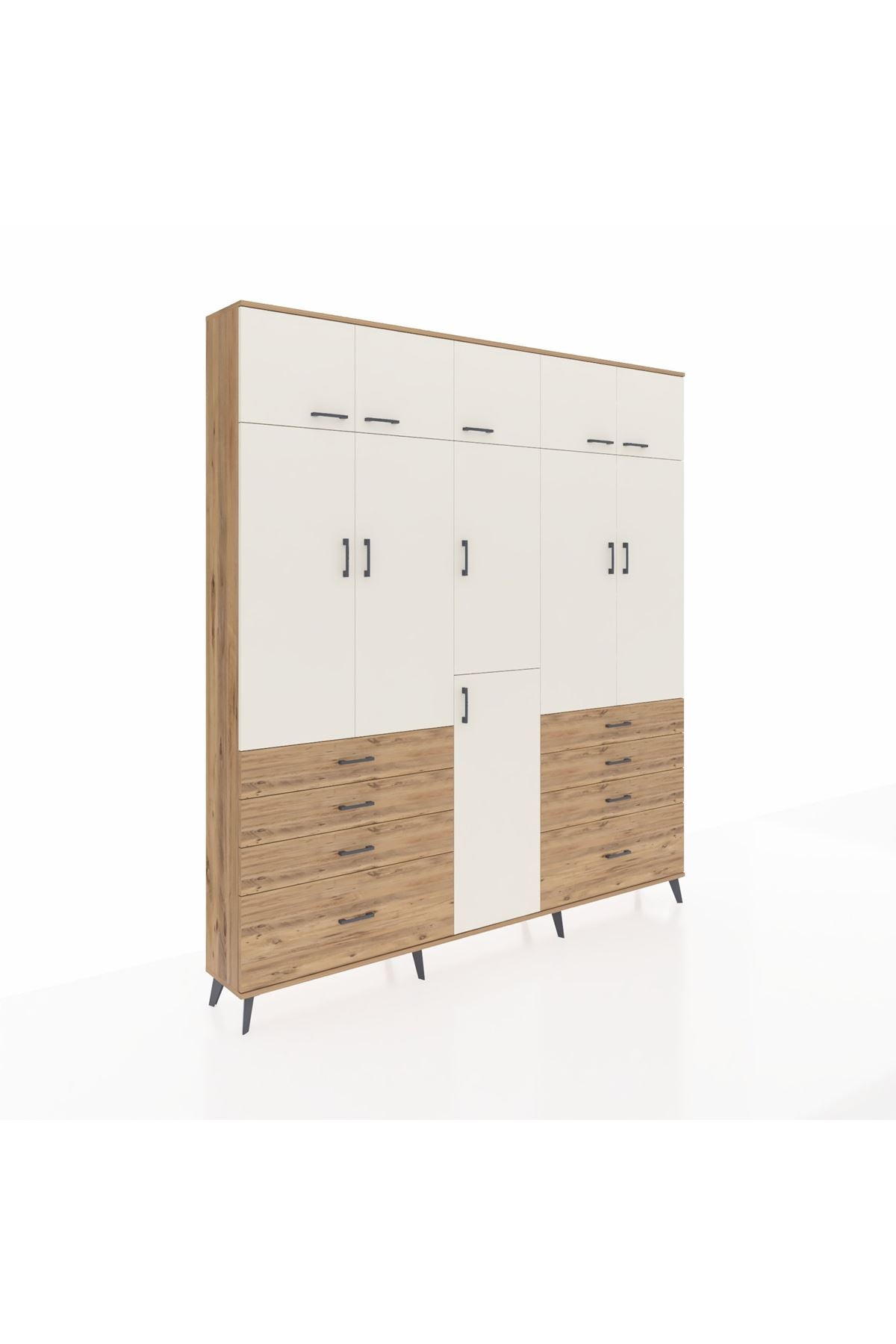 Arges Dolap 8 Raflı 8 Çekmeceli 3 Askılı 220x30x243 Çam-Aytaşı/Çam