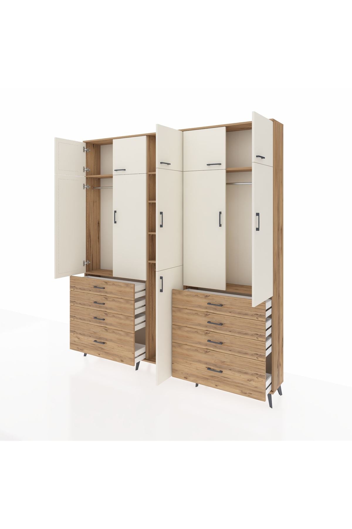 Arges Dolap 8 Raflı 8 Çekmeceli 3 Askılı 220x30x243 Çam-Aytaşı/Çam