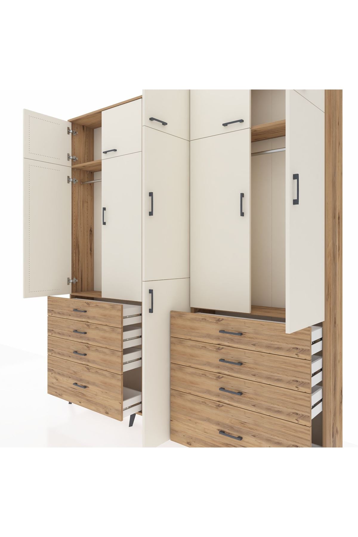 Arges Dolap 8 Raflı 8 Çekmeceli 3 Askılı 220x30x243 Çam-Aytaşı/Çam