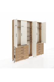 Arges Dolap 8 Raflı 8 Çekmeceli 3 Askılı 220x30x243 Çam-Aytaşı/Çam