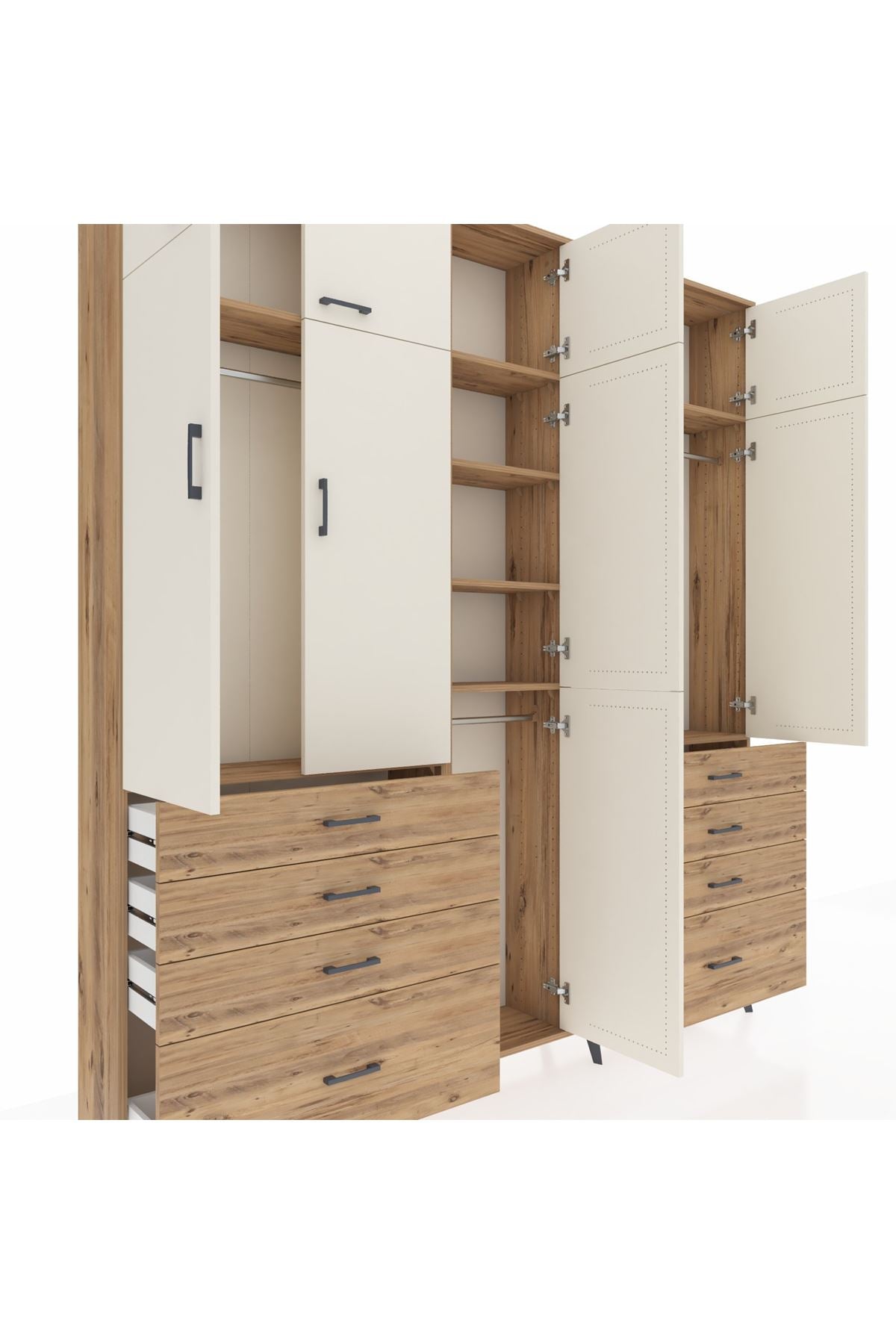 Arges Dolap 8 Raflı 8 Çekmeceli 3 Askılı 220x30x243 Çam-Aytaşı/Çam