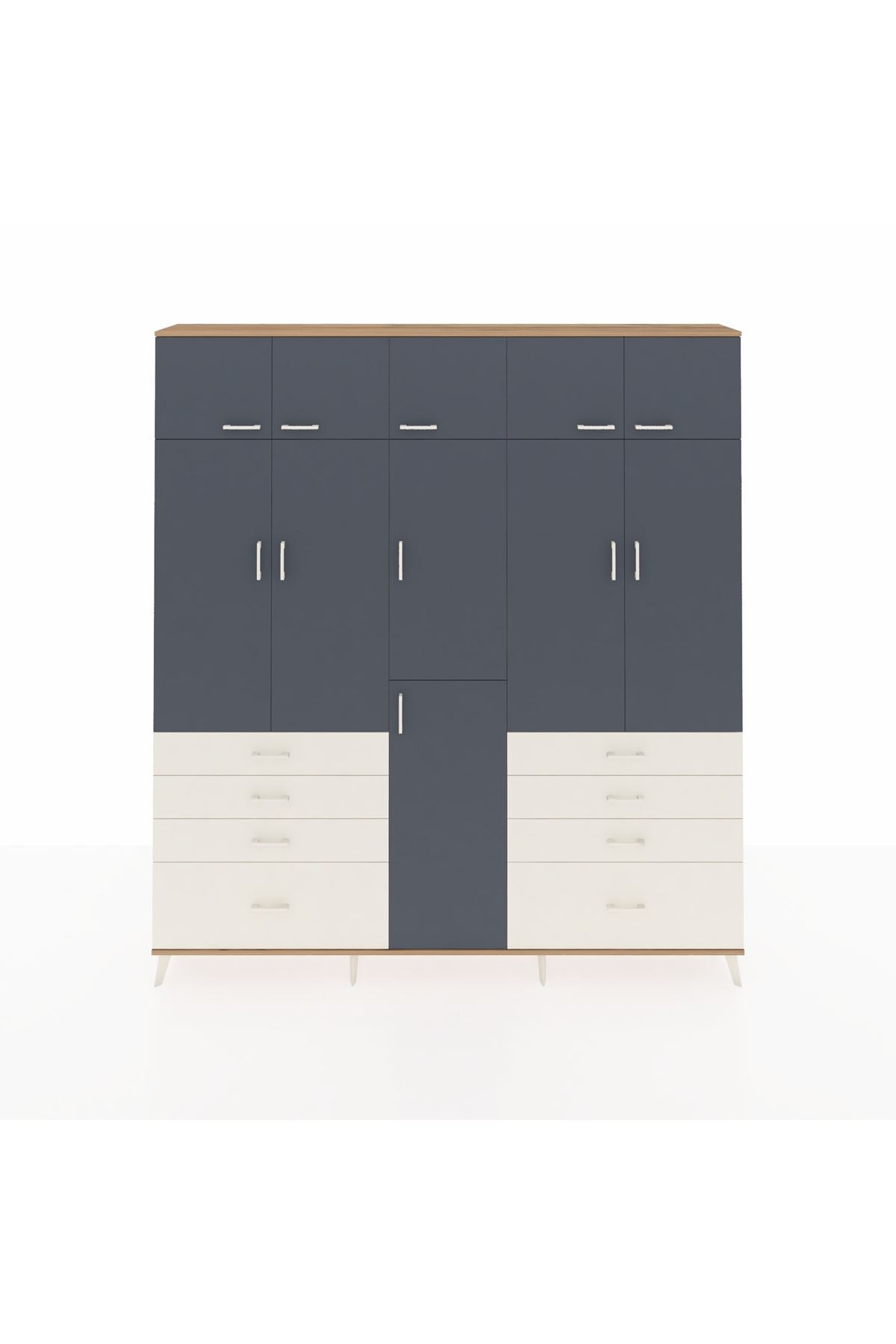 Arges Dolap 8 Raflı 8 Çekmeceli 3 Askılı 220x30x243 Çam-Antrasit/Aytaşı