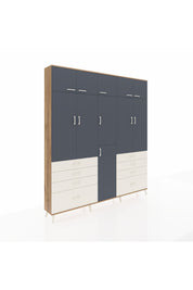 Arges Dolap 8 Raflı 8 Çekmeceli 3 Askılı 220x30x243 Çam-Antrasit/Aytaşı