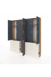 Arges Dolap 8 Raflı 8 Çekmeceli 3 Askılı 220x30x243 Çam-Antrasit/Aytaşı