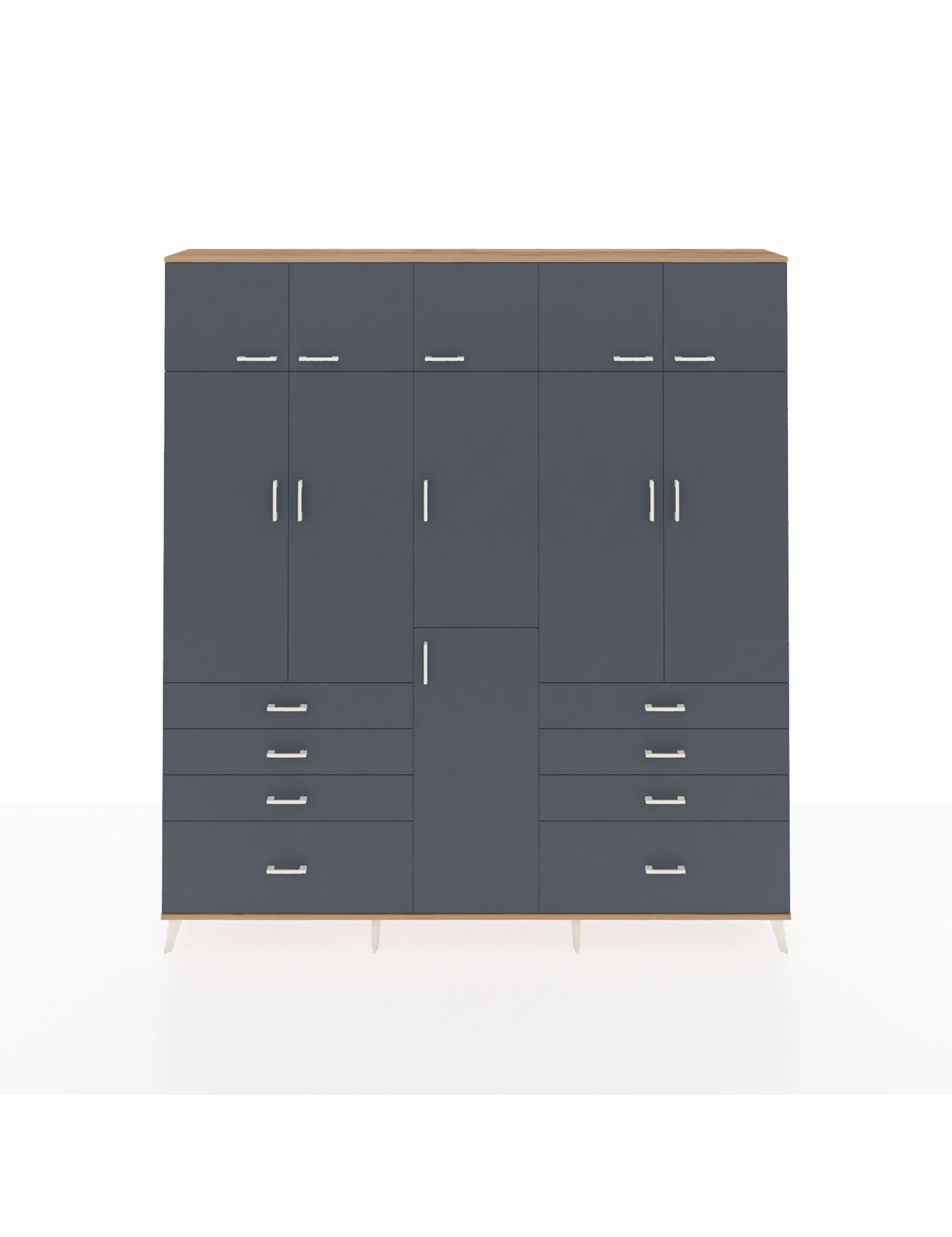 Arges Gardrop 8 Raflı 8 Çekmeceli 3 Askılı 220x30x243 Çam-Antrasit