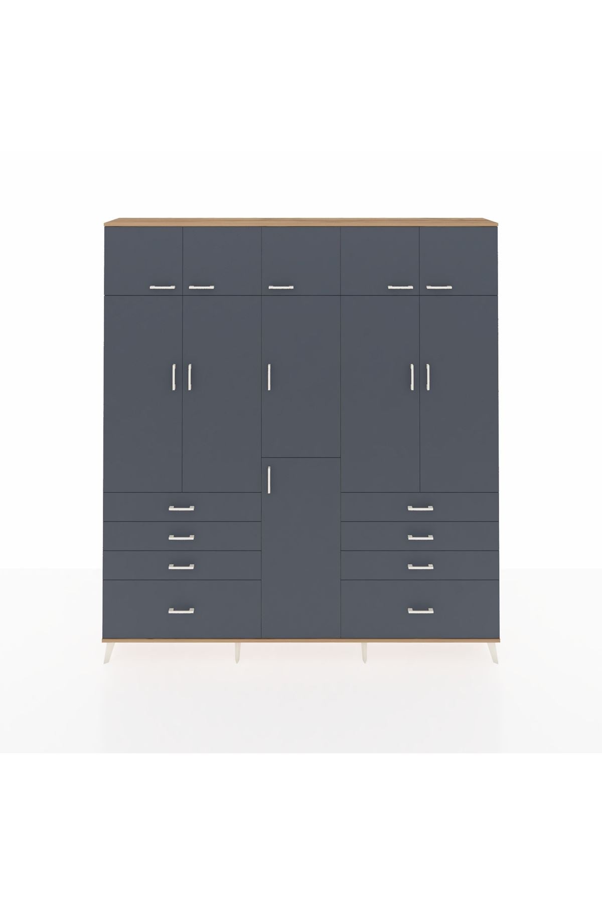 Arges Gardrop 8 Raflı 8 Çekmeceli 3 Askılı 220x30x243 Çam-Antrasit