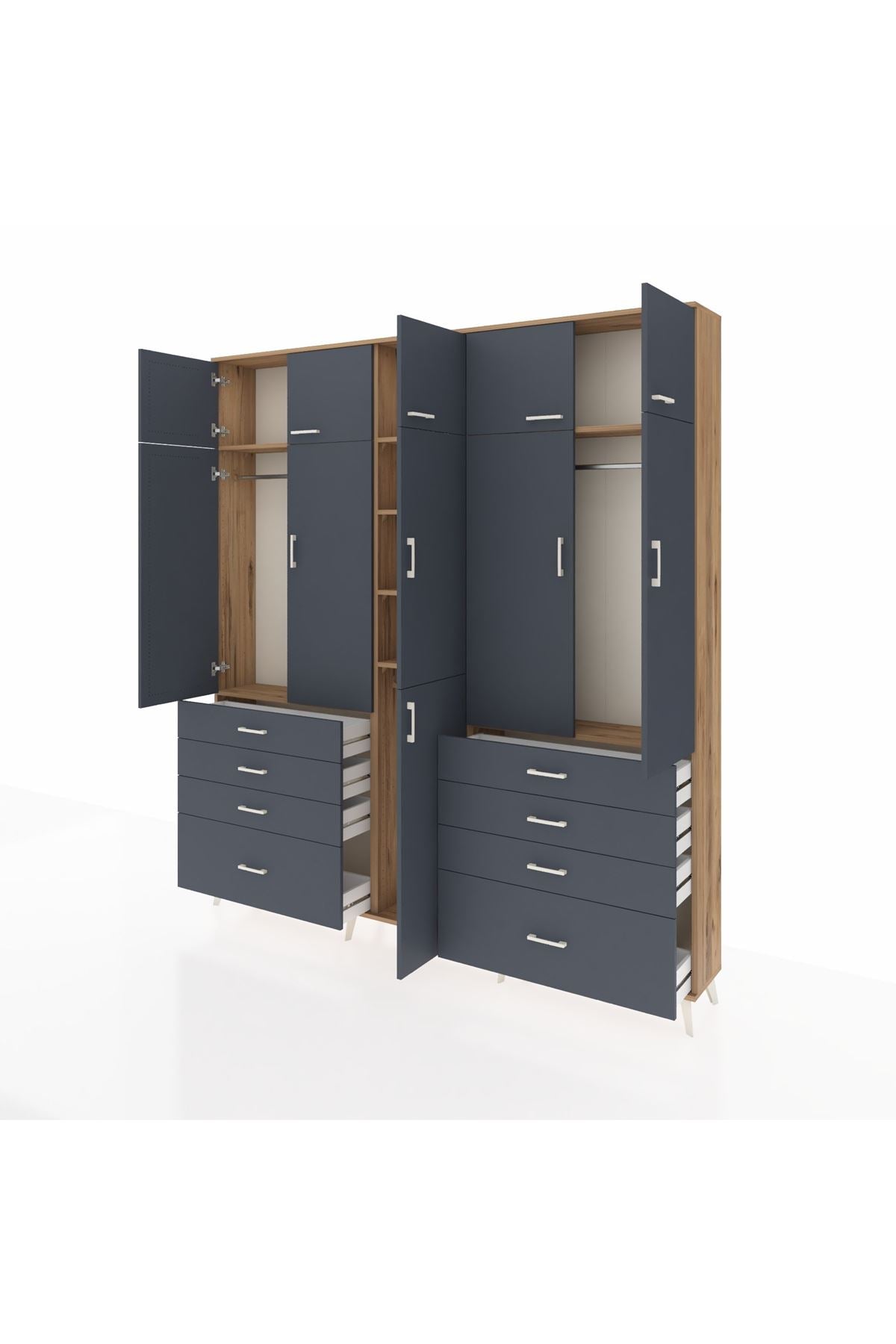 Arges Gardrop 8 Raflı 8 Çekmeceli 3 Askılı 220x30x243 Çam-Antrasit