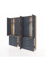 Arges Gardrop 8 Raflı 8 Çekmeceli 3 Askılı 220x30x243 Çam-Antrasit